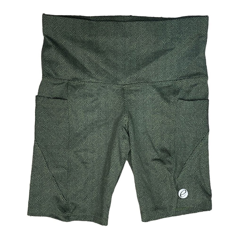 Women's Bike Shorts Athletic Black Green Chevron Pockets Size S Small
